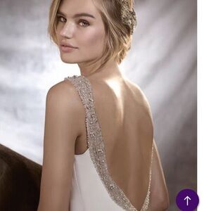 Pronovias Cream Embellished Backless Gown